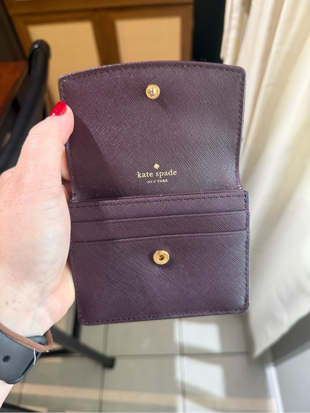 kate spade Plum Compact Card Wallet with Gold Plaque - Picture 2 of 4